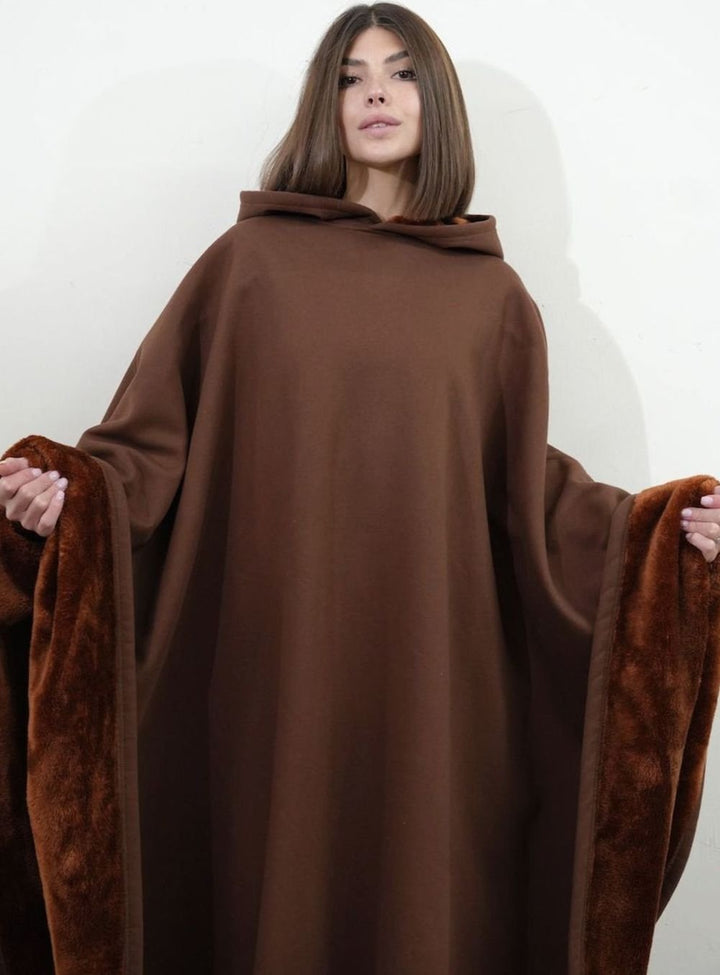 Unisex Hooded Fleece Poncho Oversized Lightweight Cape