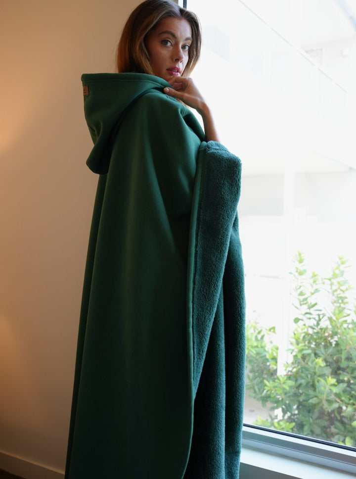 Unisex Hooded Fleece Poncho Oversized Lightweight Cape