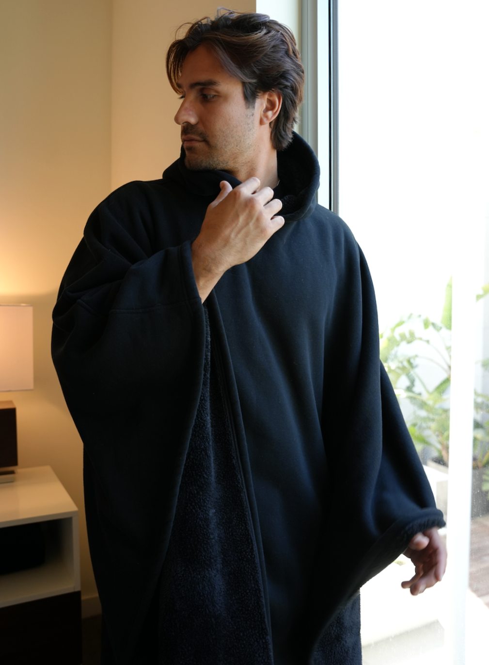 Unisex Hooded Fleece Poncho Oversized Lightweight Cape