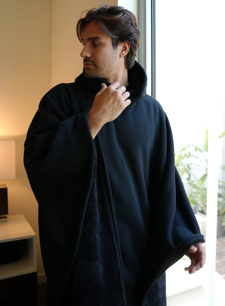 Unisex Hooded Fleece Poncho Oversized Lightweight Cape