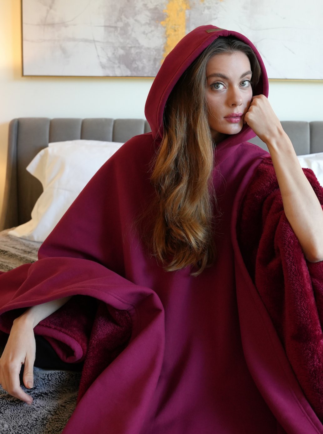 Unisex Hooded Fleece Poncho Oversized Lightweight Cape