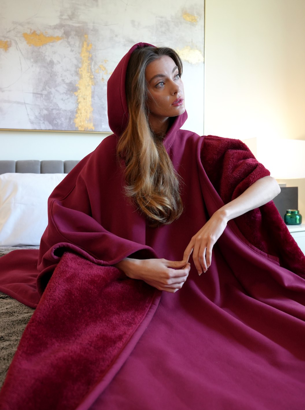 Unisex Hooded Fleece Poncho Oversized Lightweight Cape