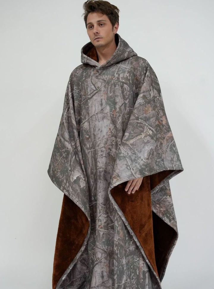 Unisex Hooded Fleece Poncho Oversized Lightweight Cape