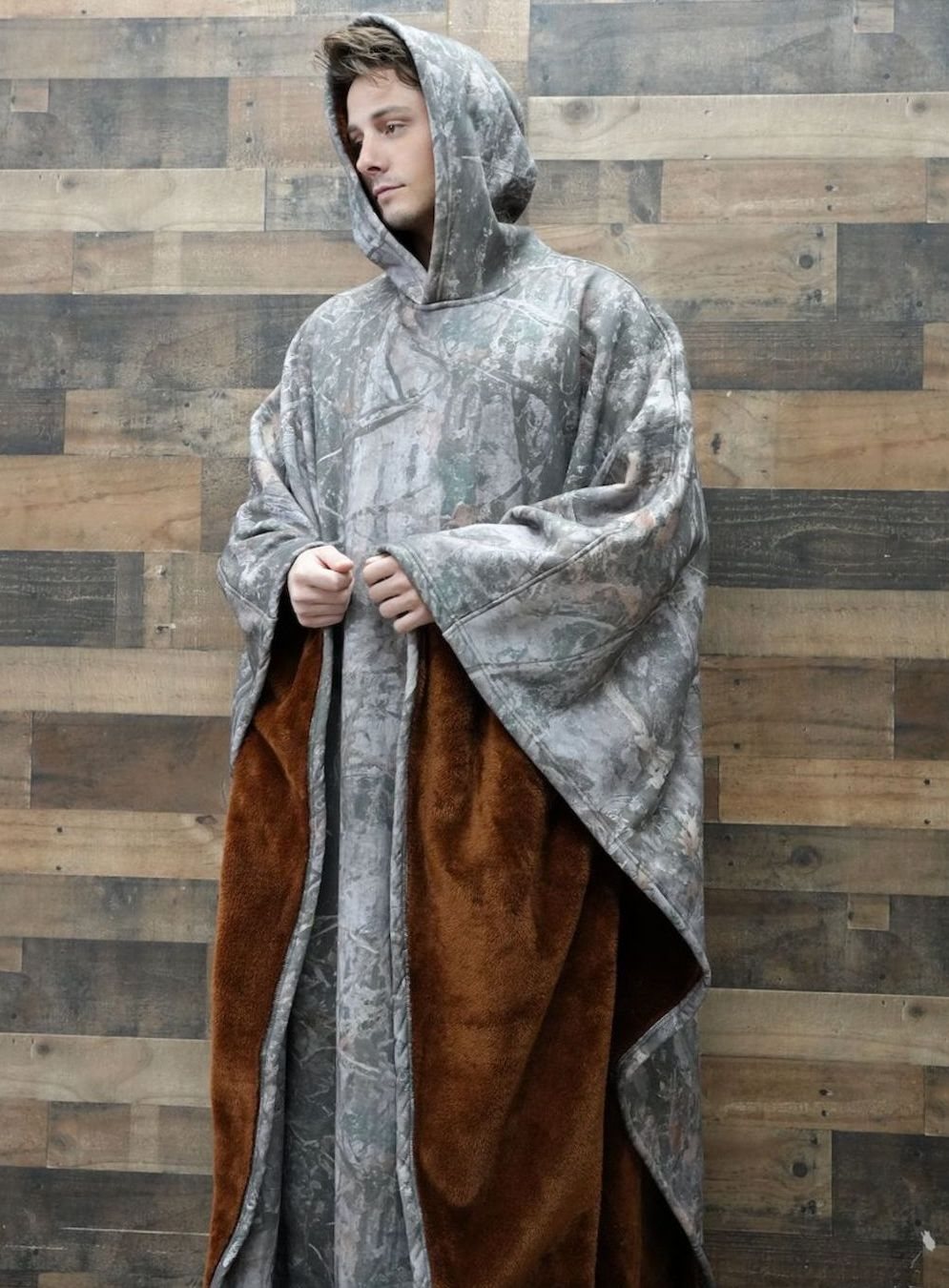 Unisex Hooded Fleece Poncho Oversized Lightweight Cape