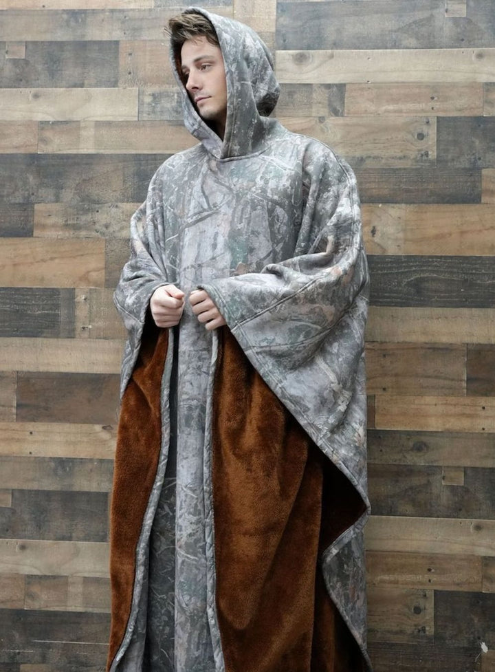 Unisex Hooded Fleece Poncho Oversized Lightweight Cape