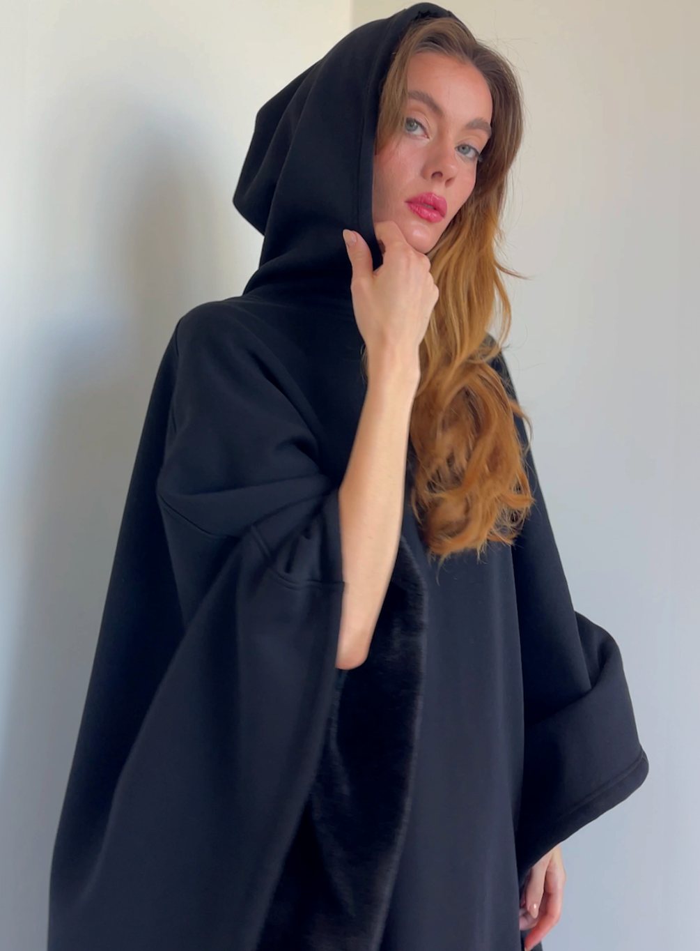 Unisex Hooded Fleece Poncho Oversized Lightweight Cape