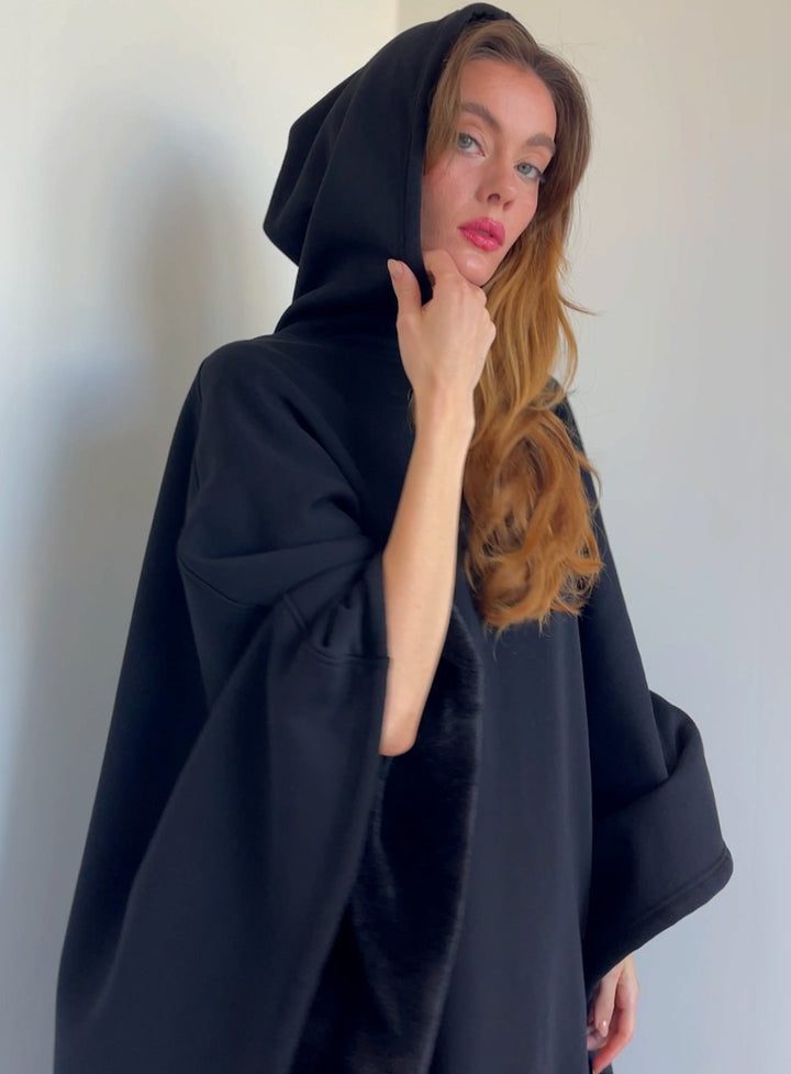 Unisex Hooded Fleece Poncho Oversized Lightweight Cape