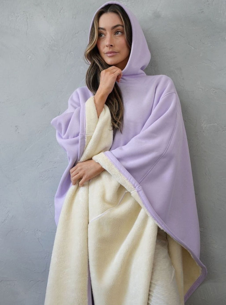 Unisex Hooded Fleece Poncho Oversized Lightweight Cape