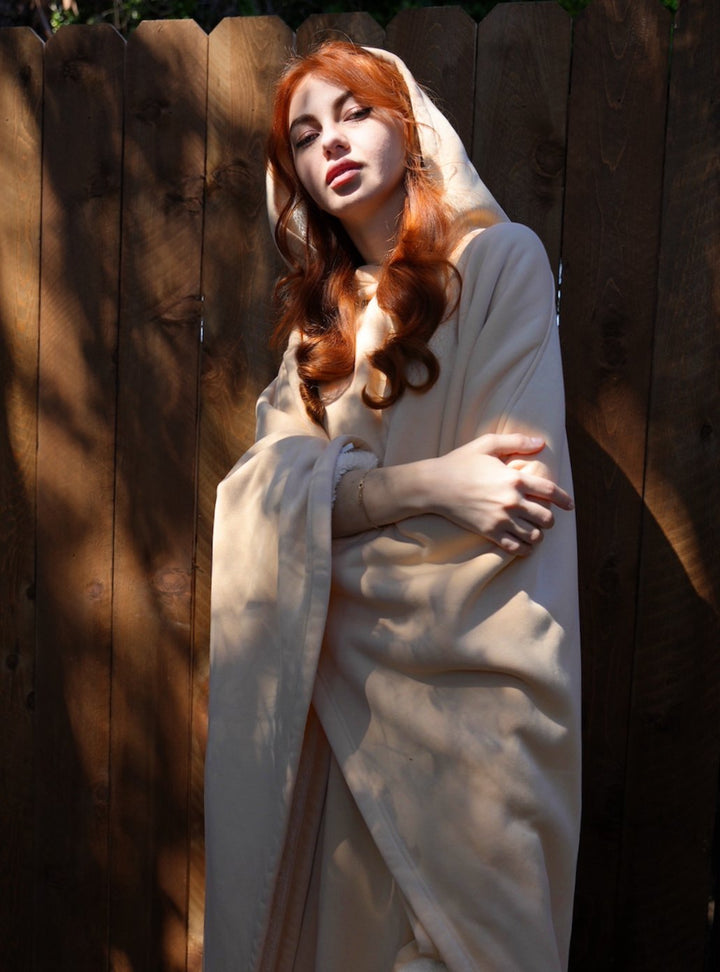 Unisex Hooded Fleece Poncho Oversized Lightweight Cape