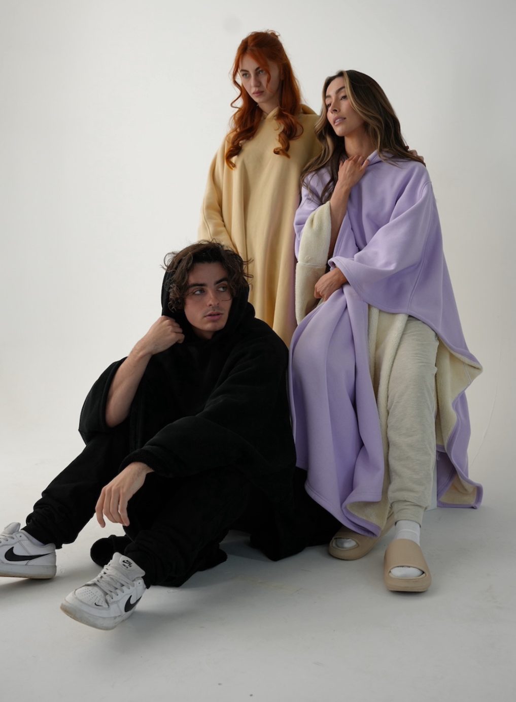Unisex Hooded Fleece Poncho Oversized Lightweight Cape