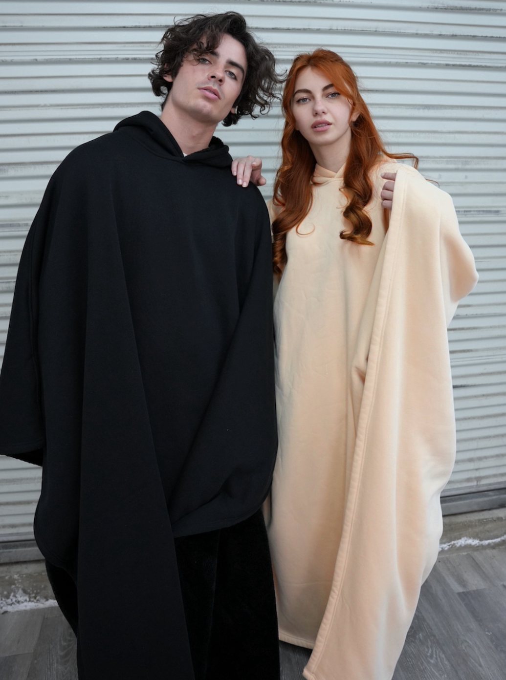 Unisex Hooded Fleece Poncho Oversized Lightweight Cape
