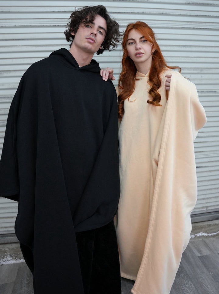 Unisex Hooded Fleece Poncho Oversized Lightweight Cape
