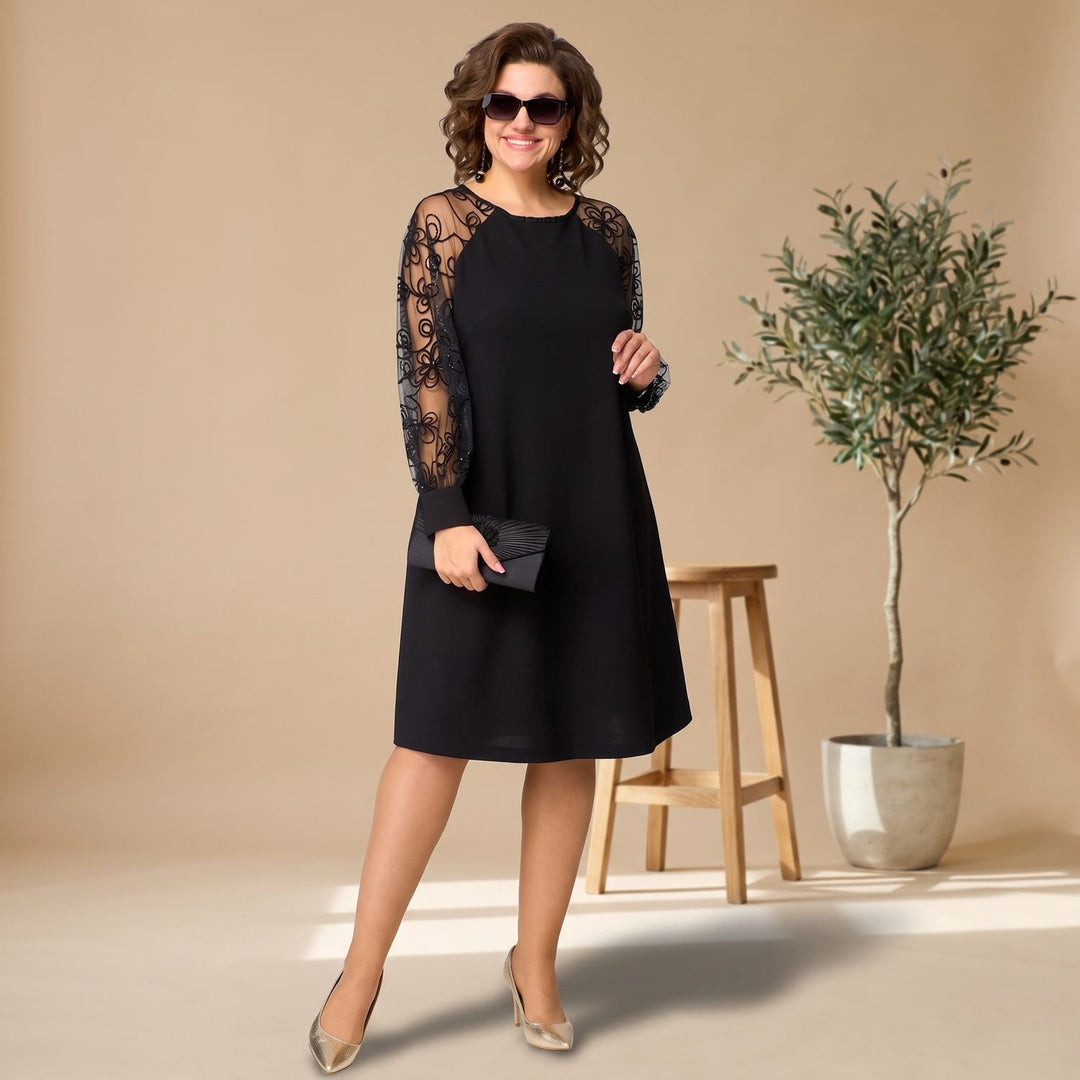Women's A-Line Knee-Length Lace Sleeve Round-Neck Dress
