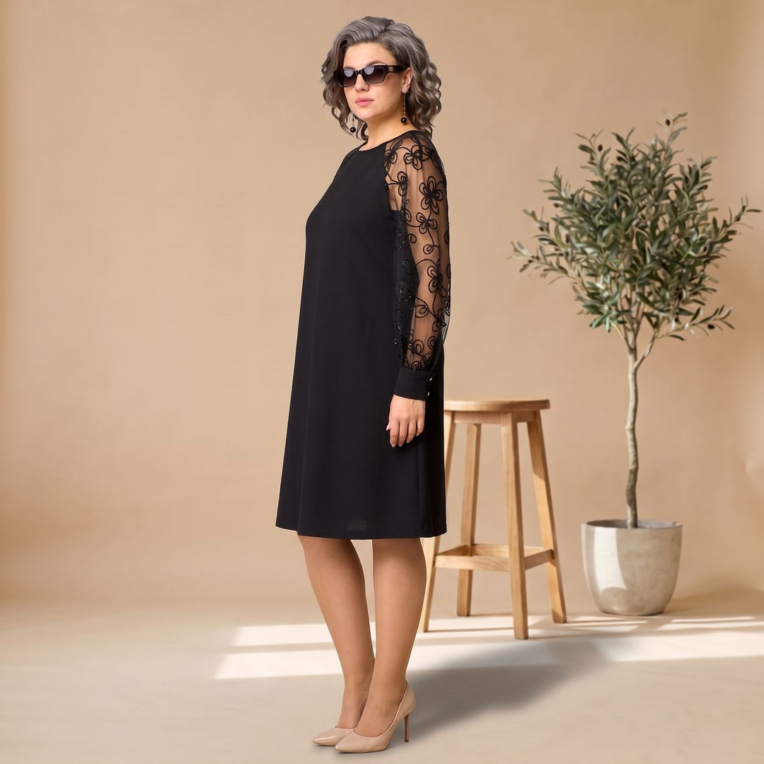 Women's A-Line Knee-Length Lace Sleeve Round-Neck Dress