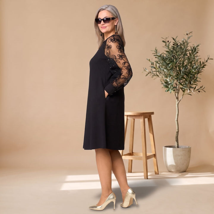 Women's A-Line Knee-Length Lace Sleeve Round-Neck Dress