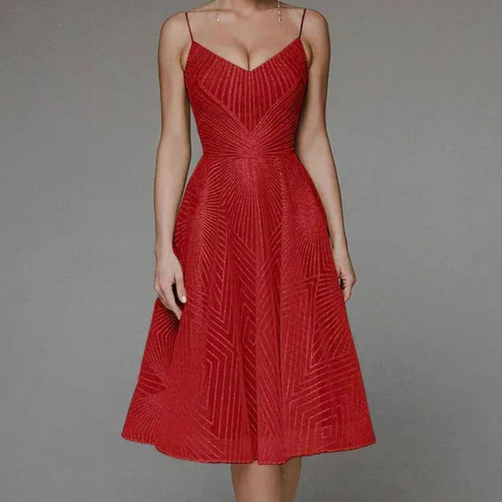 Women's A-Line Midi Cocktail Dress Spaghetti Strap Lace - Red