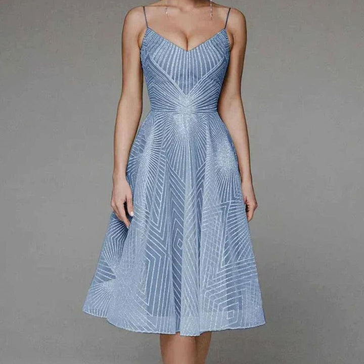 Women's A-Line Midi Cocktail Dress Spaghetti Strap Lace