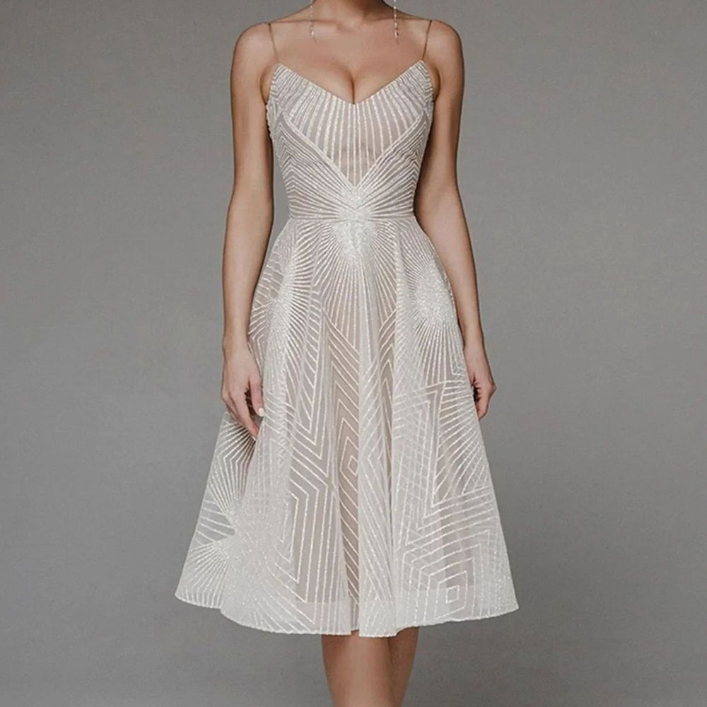 Women's A-Line Midi Cocktail Dress Spaghetti Strap Lace - Beige