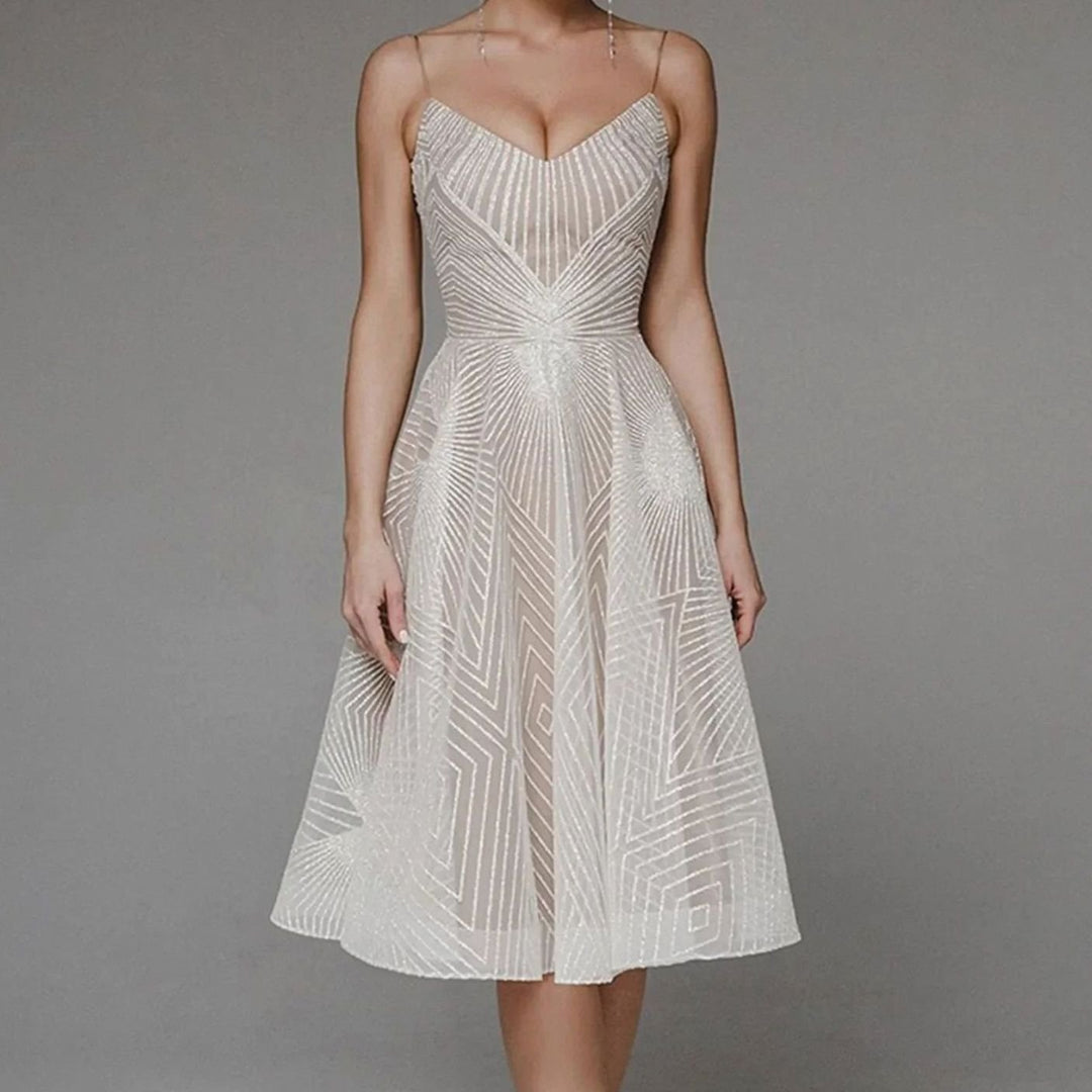 Women's A-Line Midi Cocktail Dress Spaghetti Strap Lace - Beige