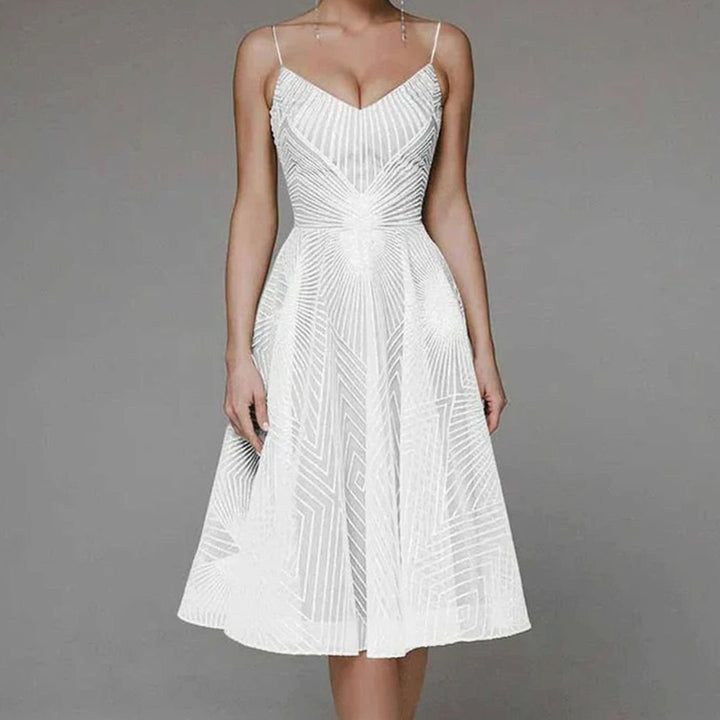 Women's A-Line Midi Cocktail Dress Spaghetti Strap Lace - White