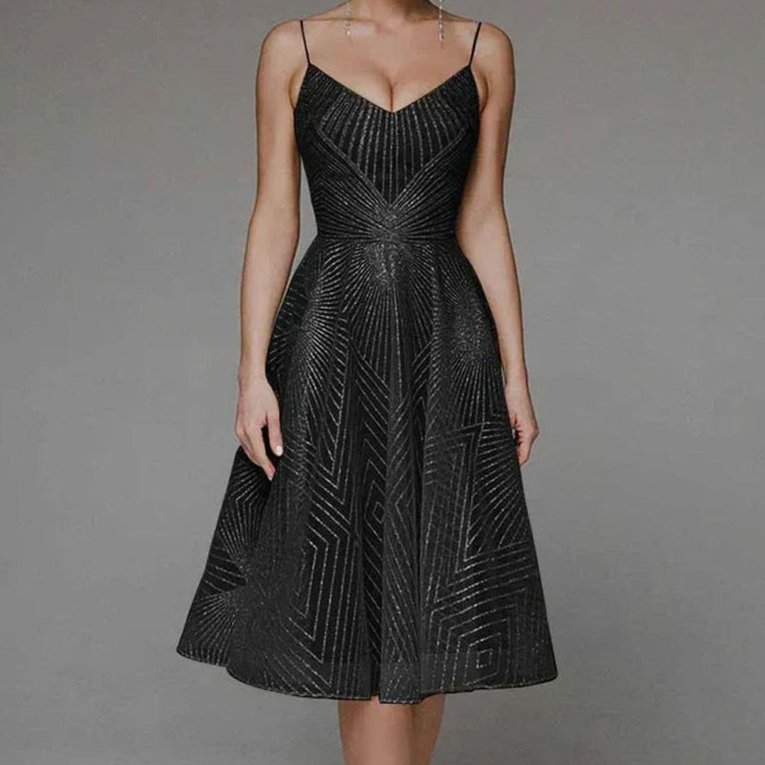 Women's A-Line Midi Cocktail Dress Spaghetti Strap Lace - Black