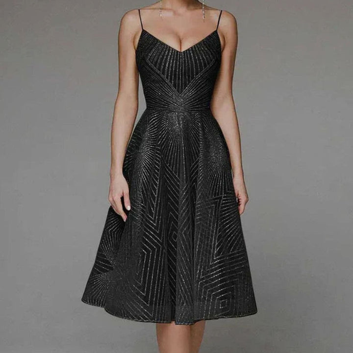 Women's A-Line Midi Cocktail Dress Spaghetti Strap Lace - Black