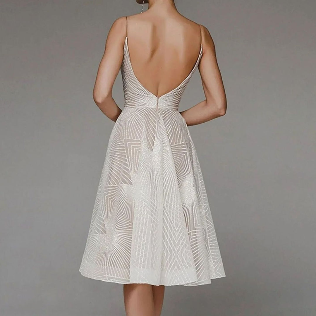 Women's A-Line Midi Cocktail Dress Spaghetti Strap Lace