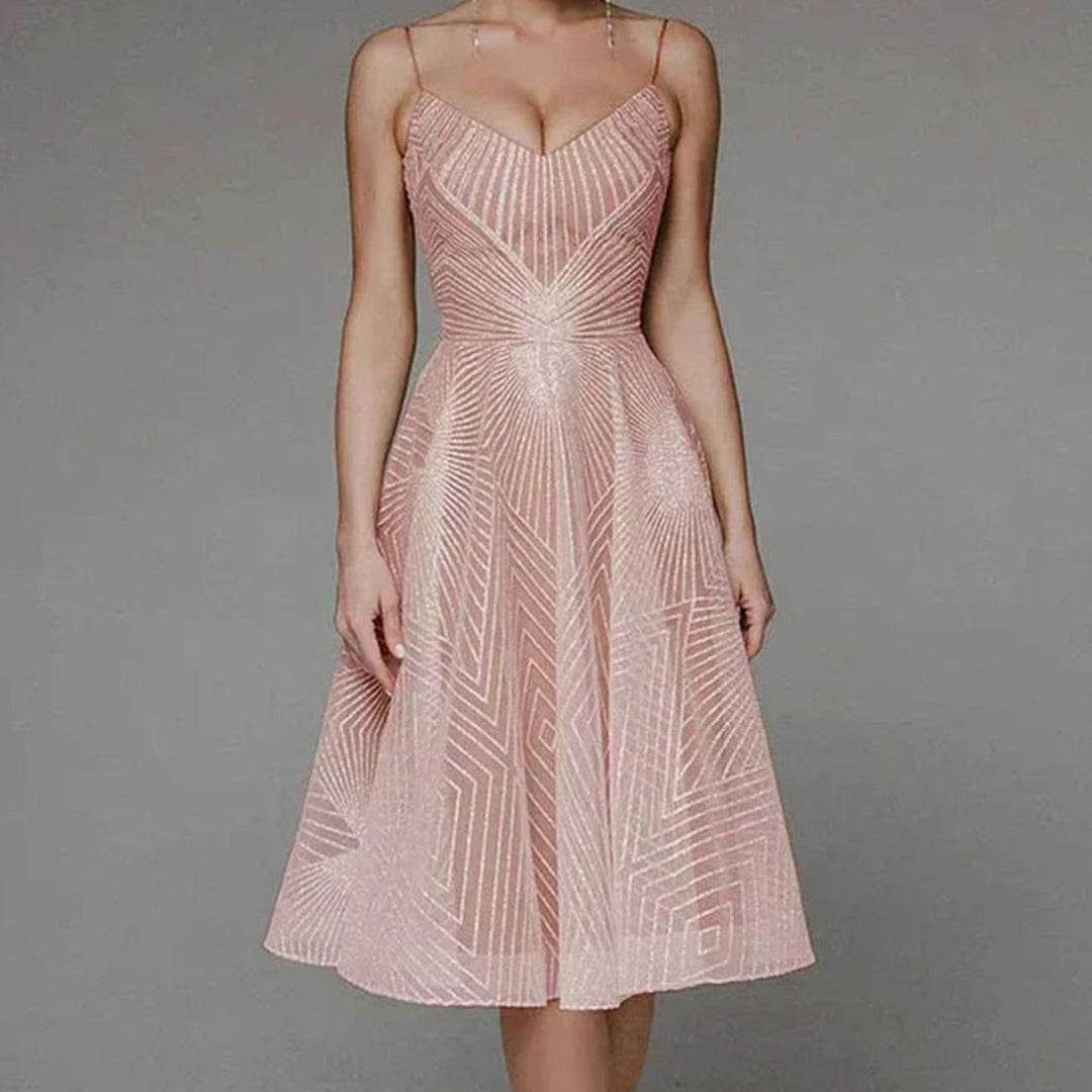 Women's A-Line Midi Cocktail Dress Spaghetti Strap Lace - Pink