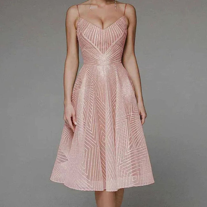 Women's A-Line Midi Cocktail Dress Spaghetti Strap Lace - Pink