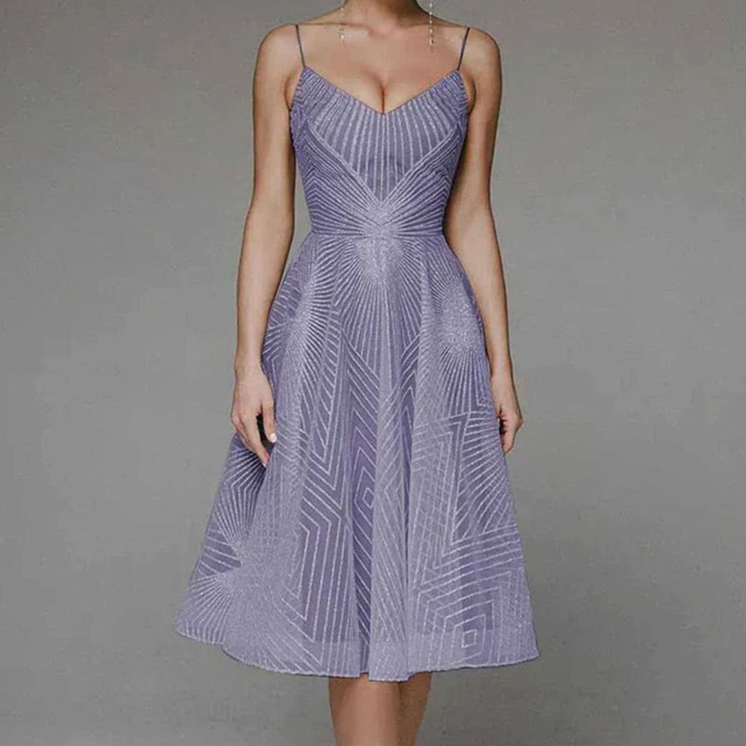 Women's A-Line Midi Cocktail Dress Spaghetti Strap Lace - Purple