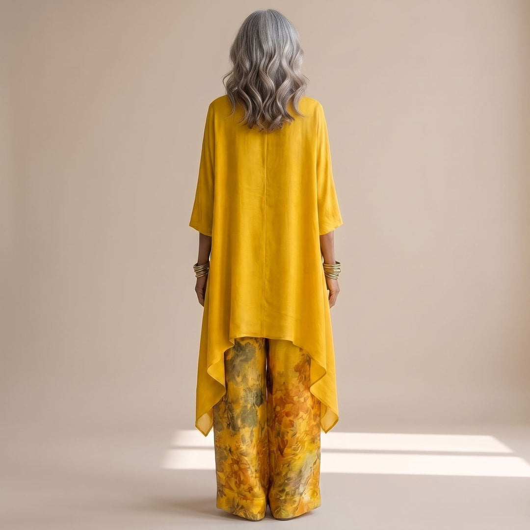 Women's Asymmetrical Tunic Wide-Leg Pants Two Piece Set