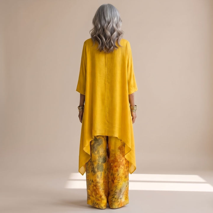 Women's Asymmetrical Tunic Wide-Leg Pants Two Piece Set