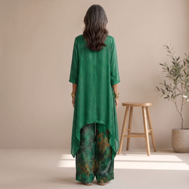 Women's Asymmetrical Tunic Wide-Leg Pants Two Piece Set
