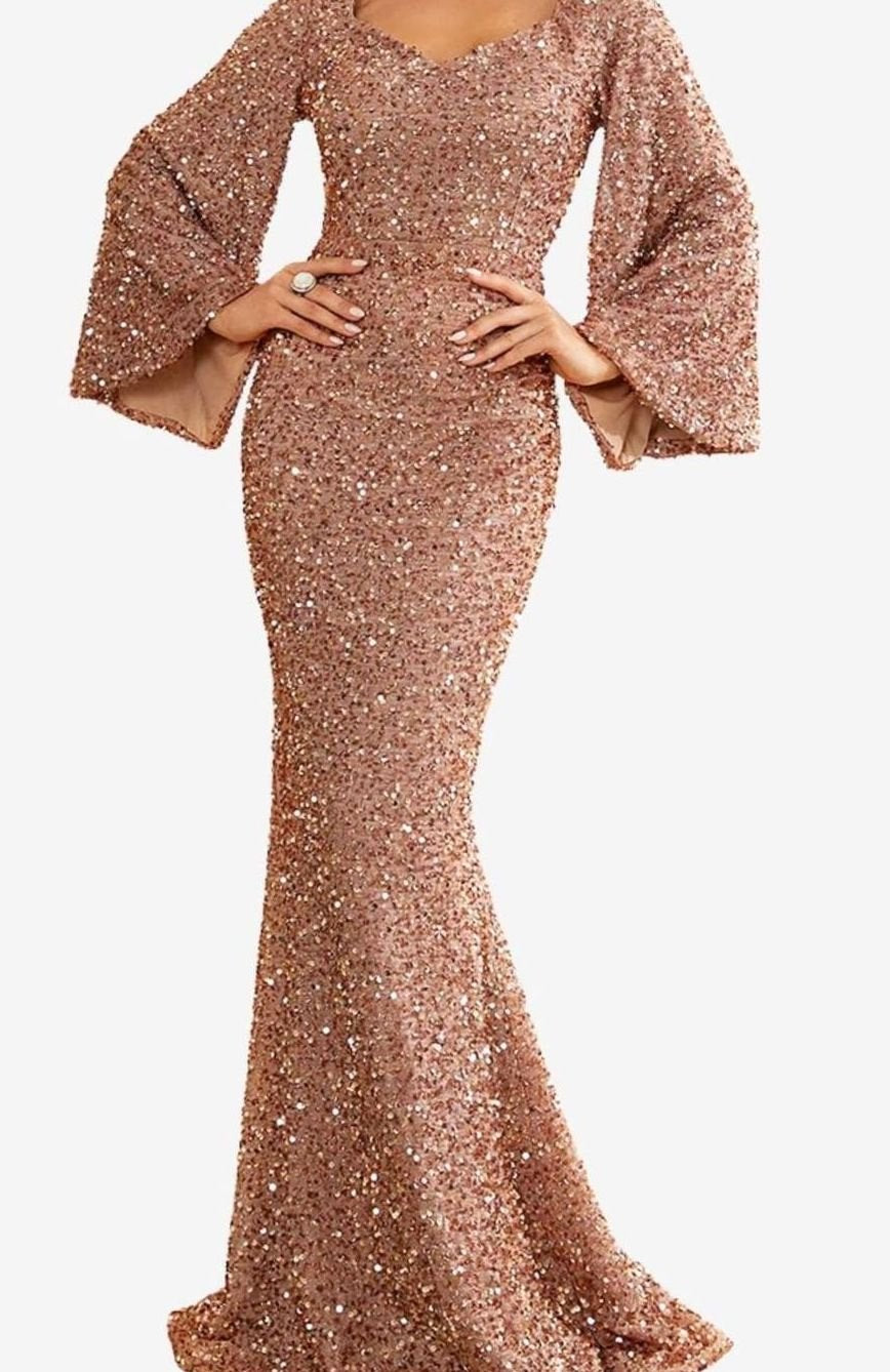 Women's Bell Sleeve Sequin Mermaid Maxi Dress