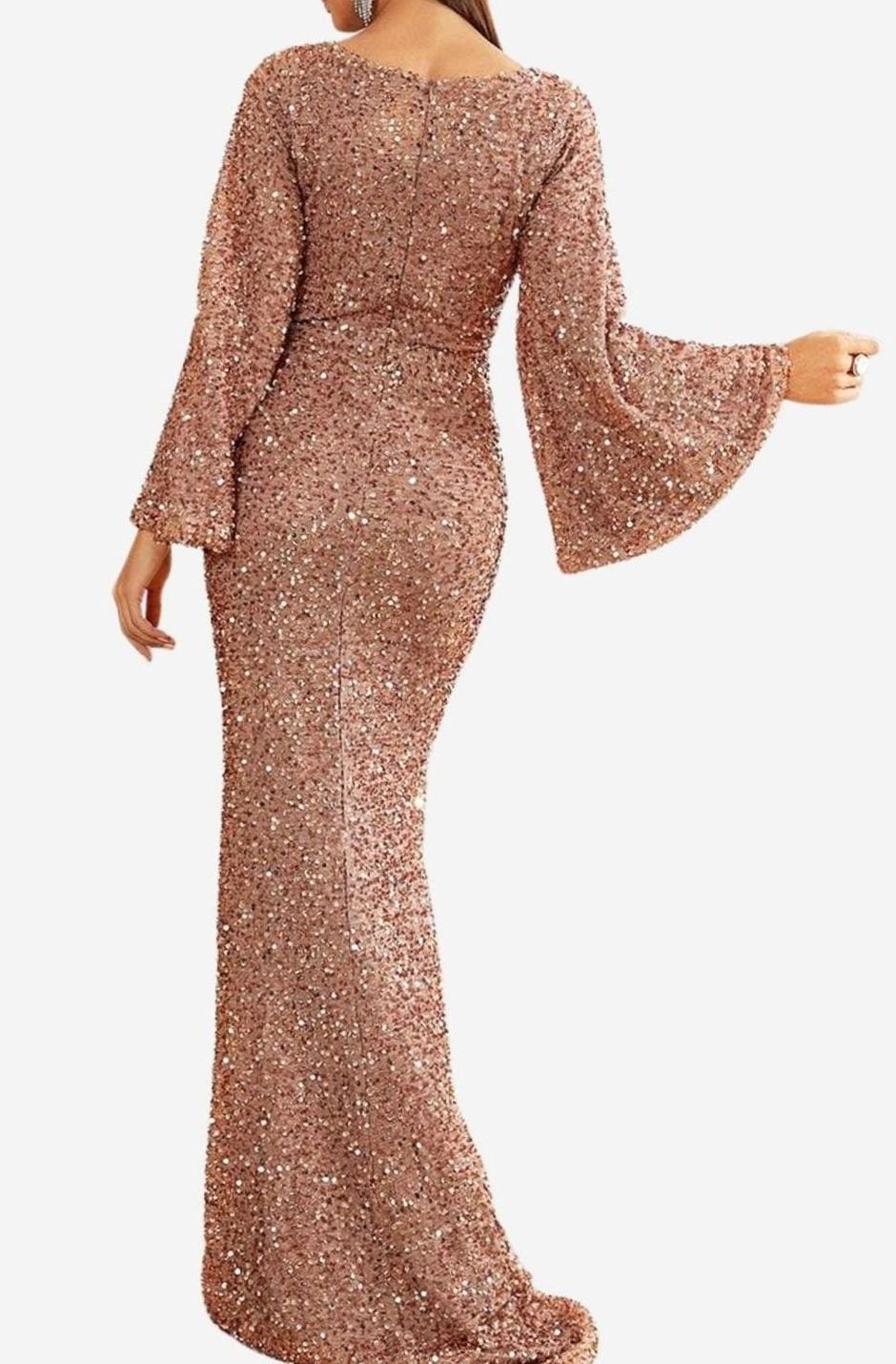 Women's Bell Sleeve Sequin Mermaid Maxi Dress