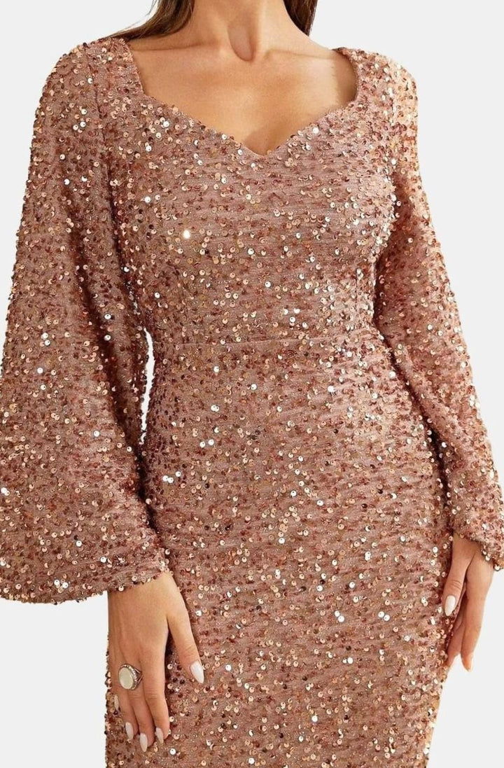 Women's Bell Sleeve Sequin Mermaid Maxi Dress