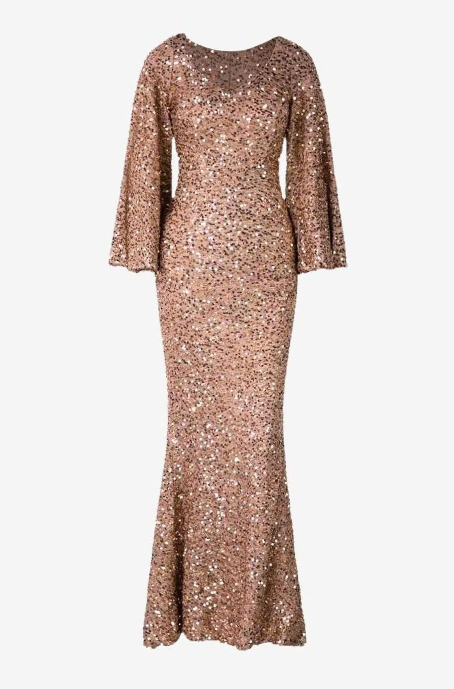 Women's Bell Sleeve Sequin Mermaid Maxi Dress - Gold