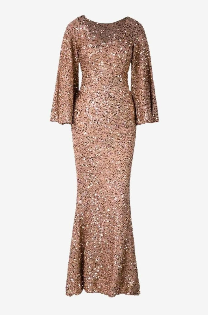Women's Bell Sleeve Sequin Mermaid Maxi Dress - Gold