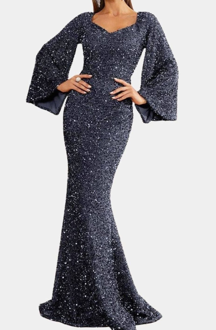 Women's Bell Sleeve Sequin Mermaid Maxi Dress