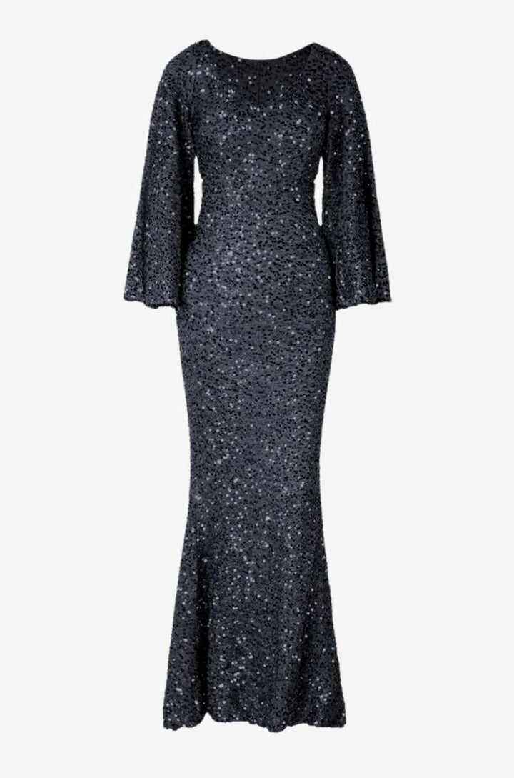 Women's Bell Sleeve Sequin Mermaid Maxi Dress - Black
