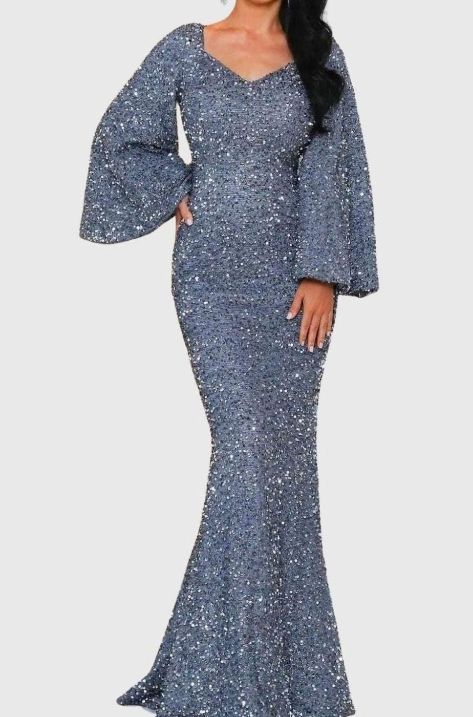Women's Bell Sleeve Sequin Mermaid Maxi Dress