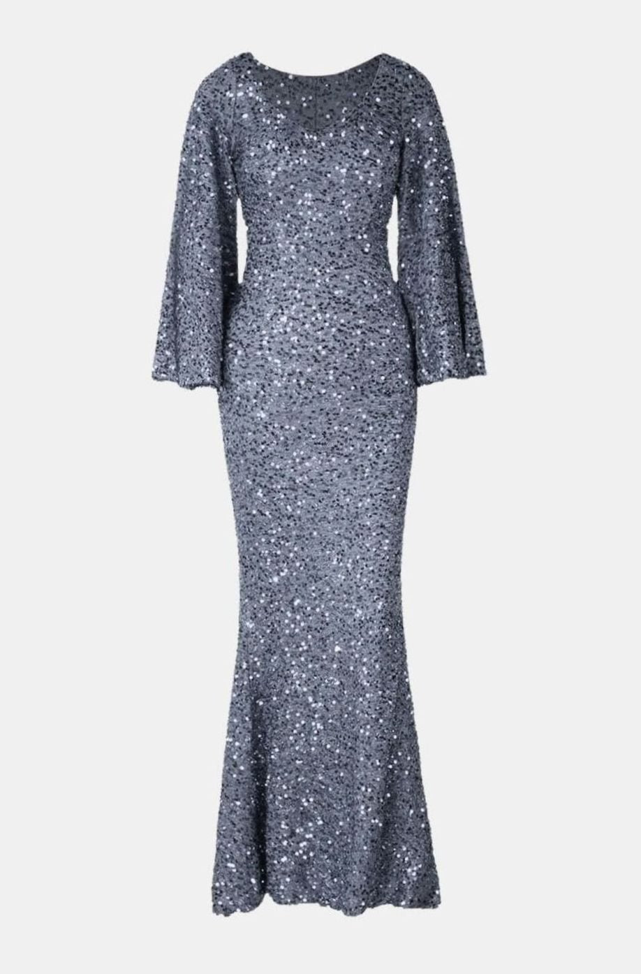 Women's Bell Sleeve Sequin Mermaid Maxi Dress - Grey