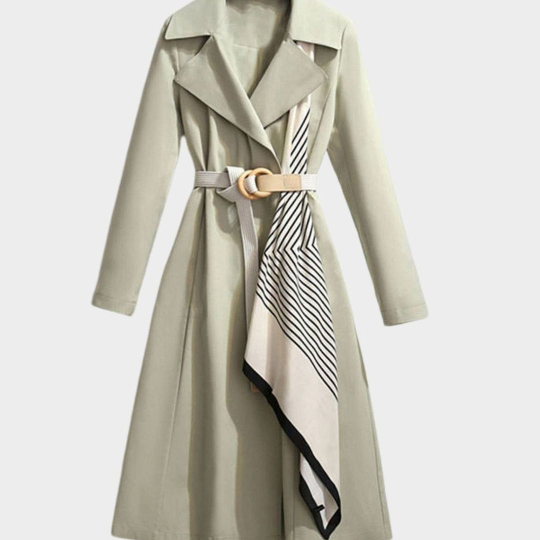 Women's Belted Notch-Collar Midi-Length Trench Coat - Green