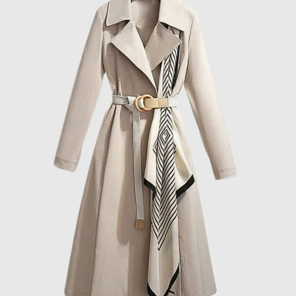 Women's Belted Notch-Collar Midi-Length Trench Coat - Beige