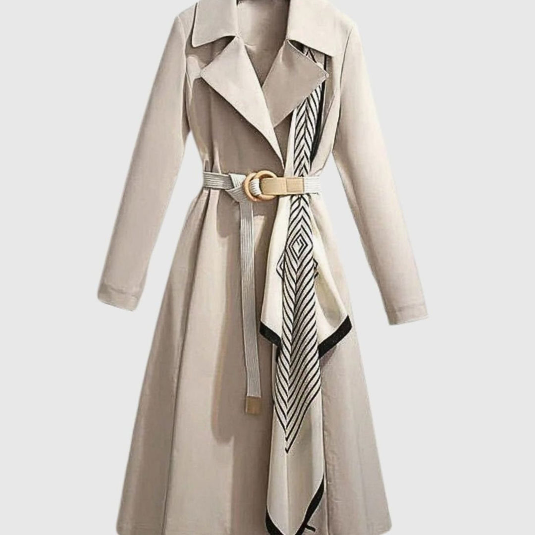 Women's Belted Notch-Collar Midi-Length Trench Coat - Beige