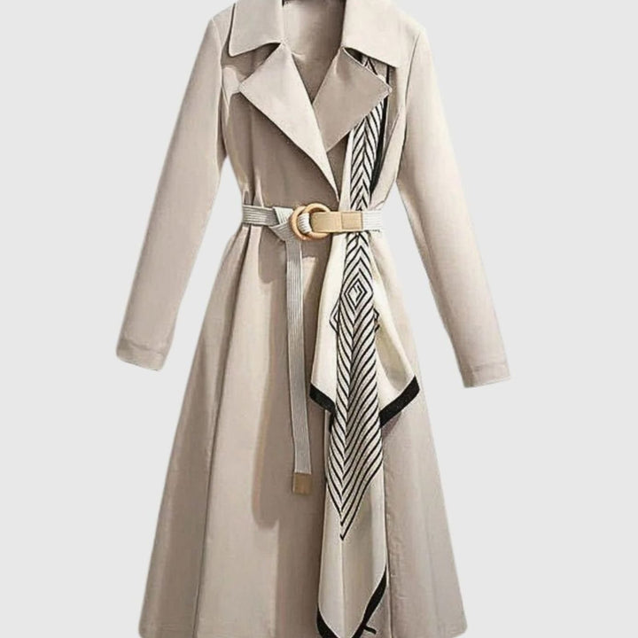 Women's Belted Notch-Collar Midi-Length Trench Coat - Beige