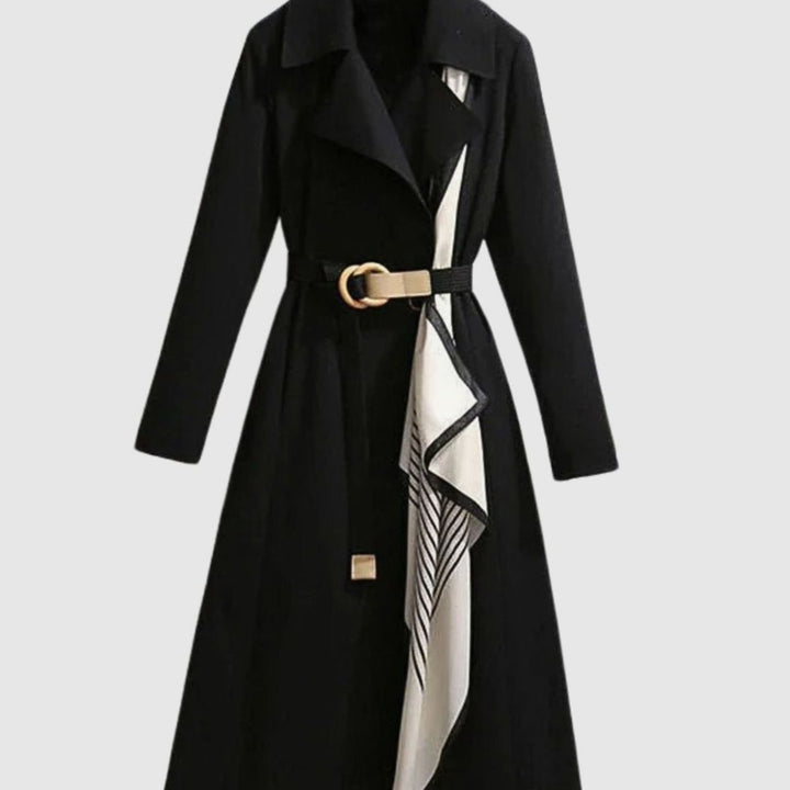 Women's Belted Notch-Collar Midi-Length Trench Coat - Black