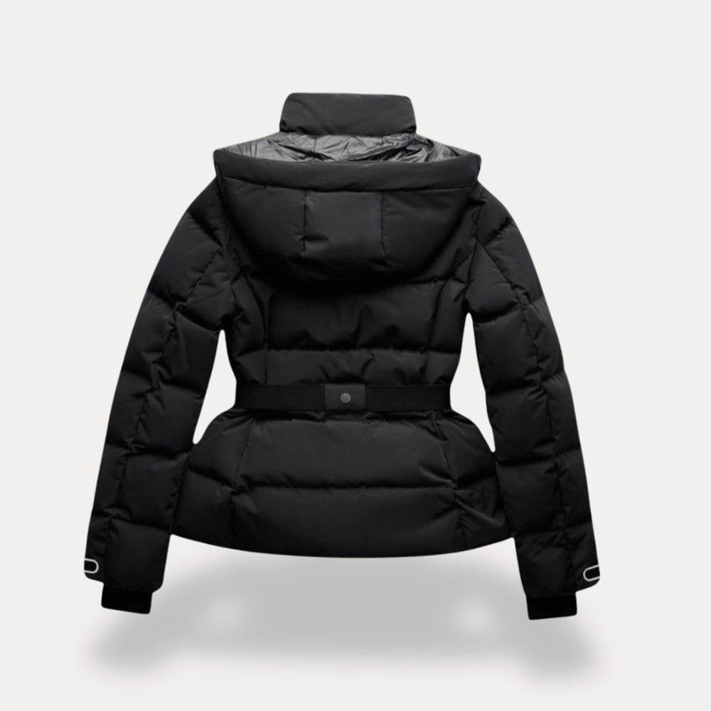 Women's Belted Quilted Puffer Jacket Hooded Zip-Pocket Winter Coat