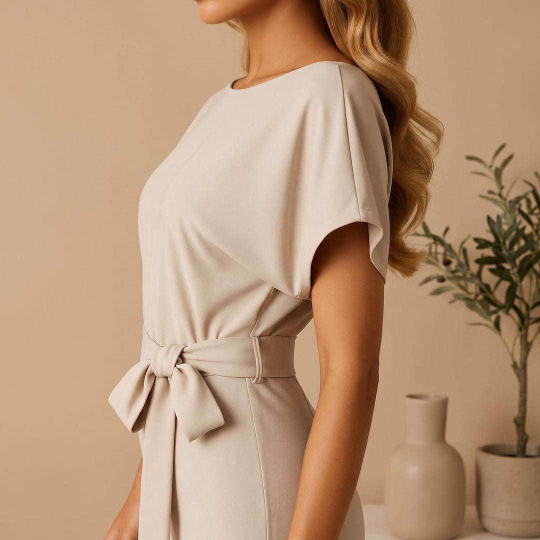 Women's Belted Wide-Leg Short-Sleeve Jumpsuit