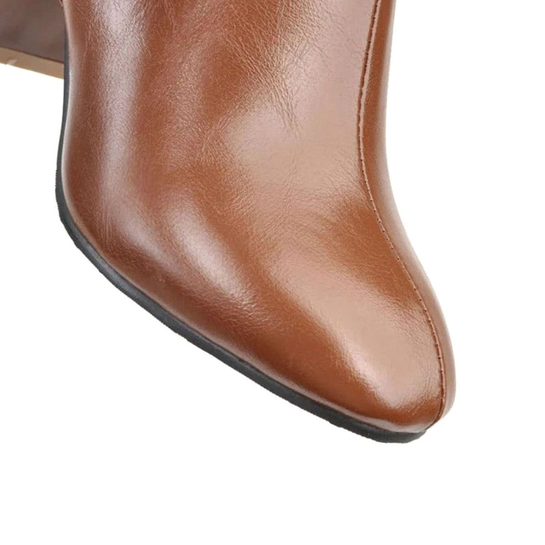 Women's Block Heel Knee High Boots Side-Zip Faux Leather